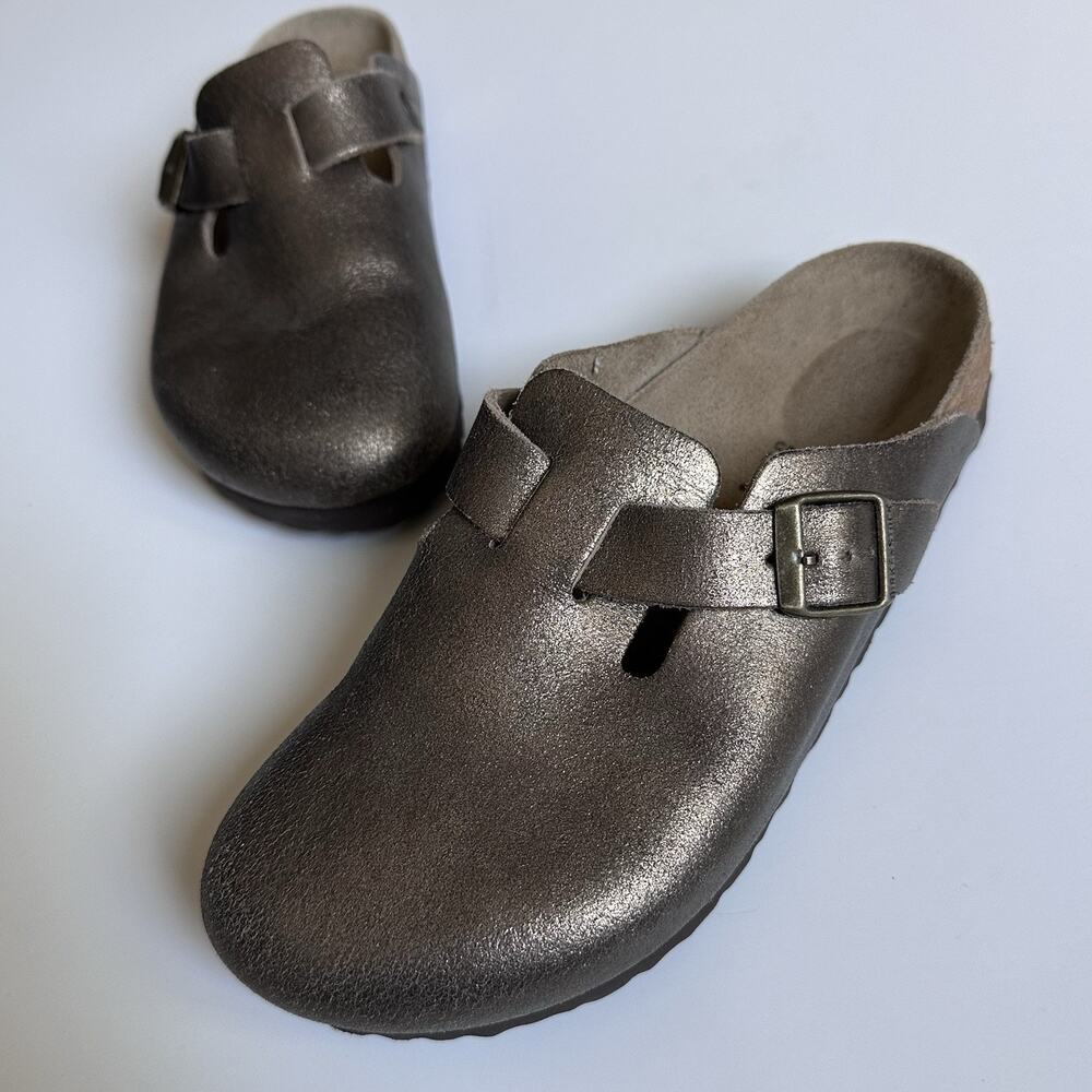 Birkenstock Metallic Charcoal Slip-On Clog Mules